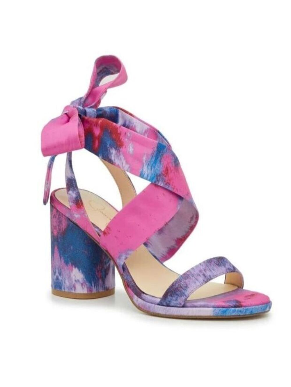 Jessica Simpson Chamila Tie Dye Ribbon Ankle Wrap Block Heel Sandal Sz 7.5 NWOT